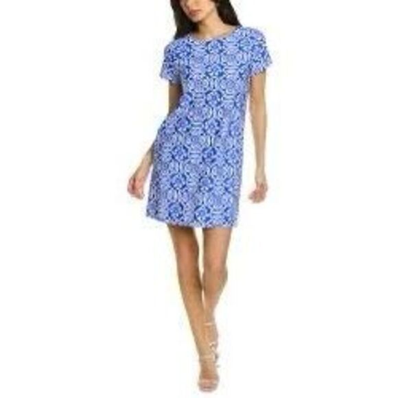 Jude Connally Size XS Tee Shirt Shift Dress Blue Geometric Kaleidoscope Print - Picture 1 of 9